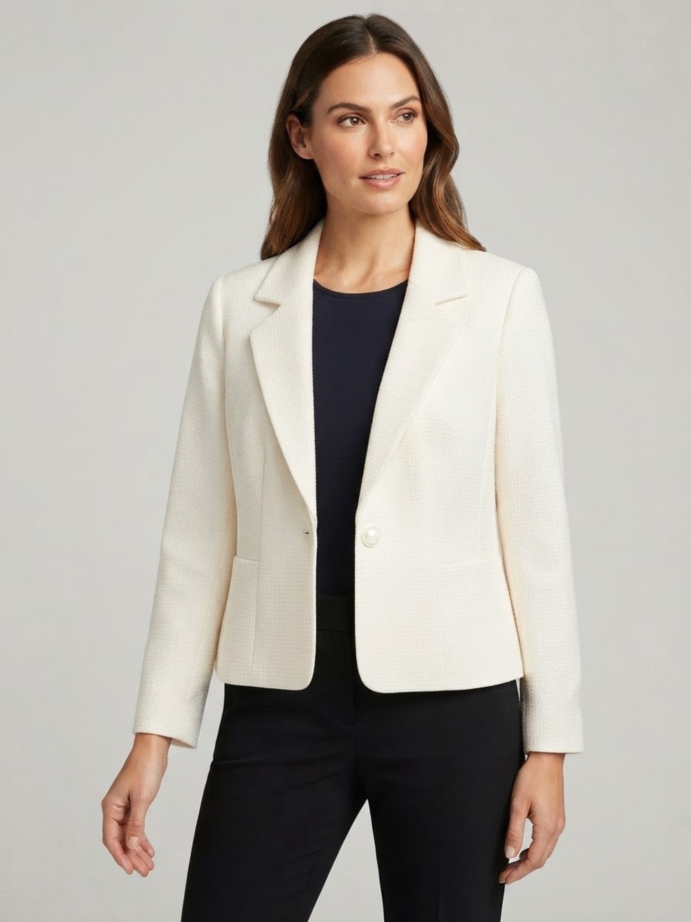 Le Suit Cream Waffle Notch one button blazer 6P NWT